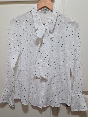 Papaya White Blouse with Black Polka Dots and Tie Neck